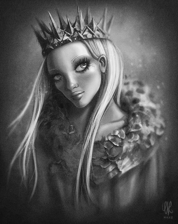 fantastic queen kingdom woman b&w artwork concept art Character girl fairytale bird Princess dark