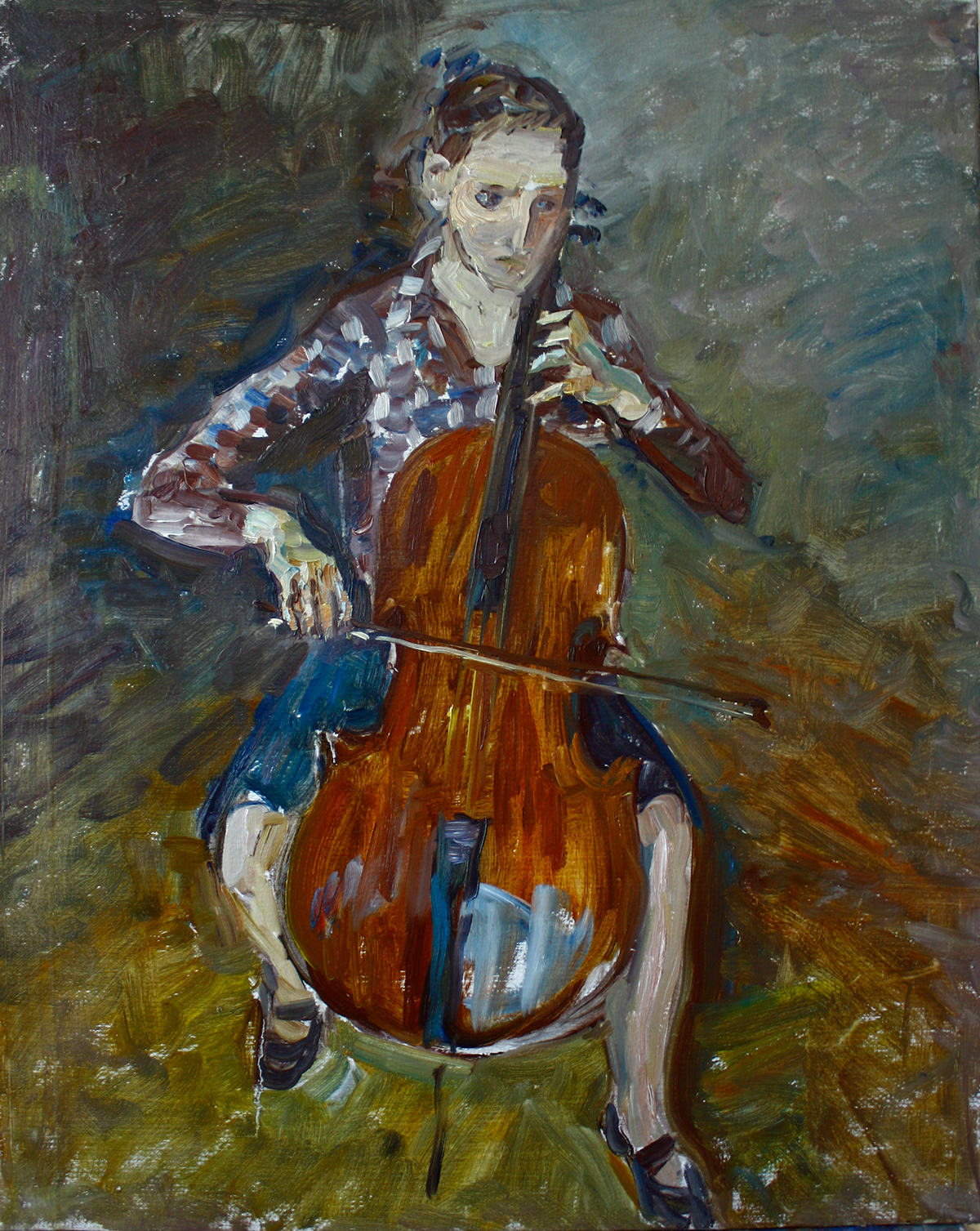 music cello paint oil canvas Etude girl