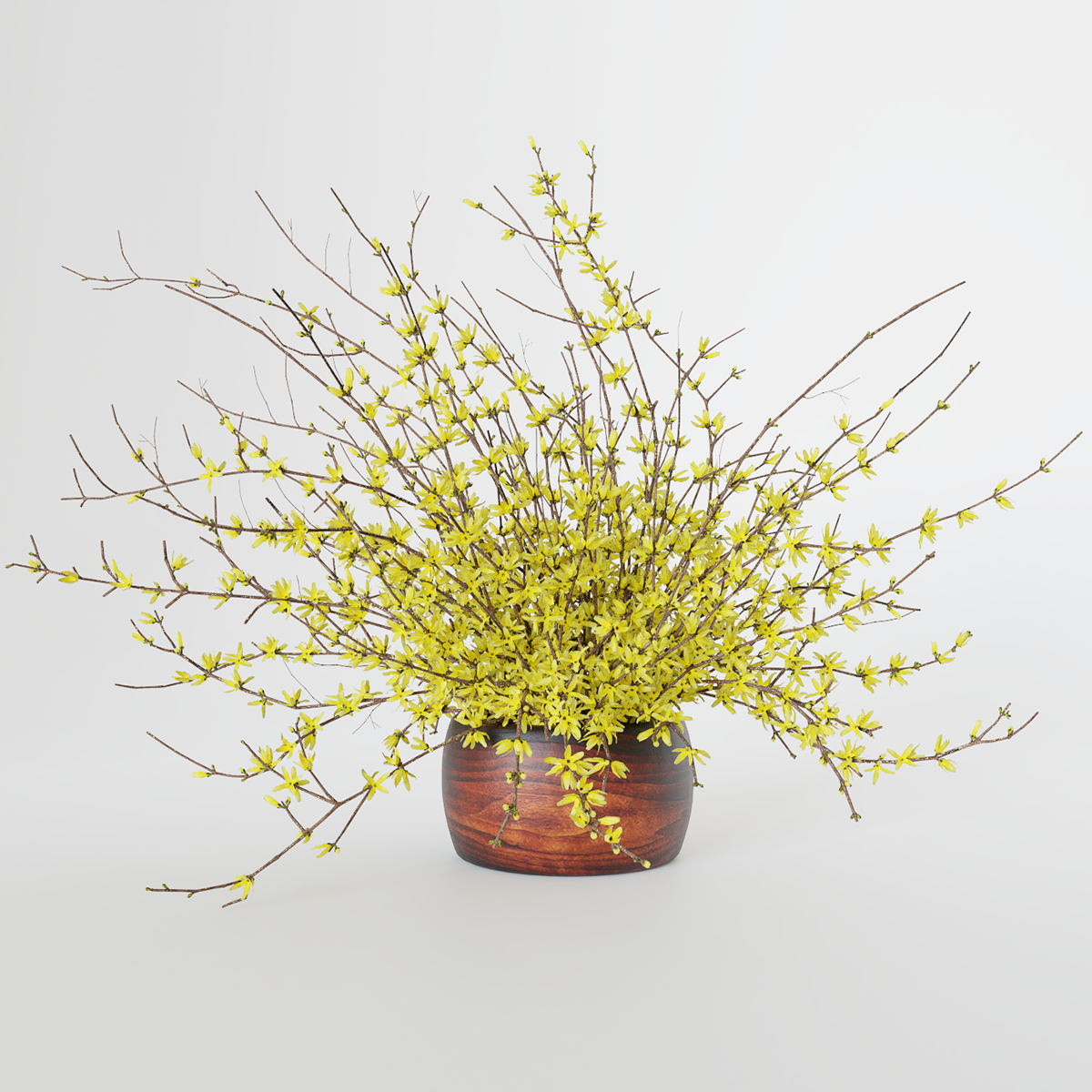 blender cycles 3D-model forsythia yellow flower Bouquet branch decor Interior