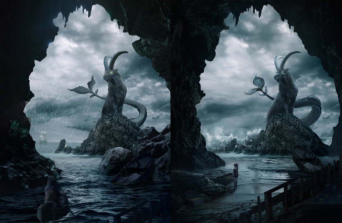 concept demon Matte Painting monster motion Ocean sea composition concept art Photo Manipulation 