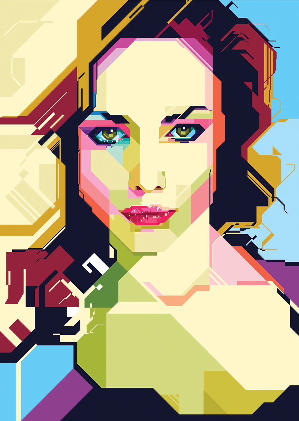 beauty face portrait geometric Triangles polygon art artistic colorful editable fancy glamour vector illustrations