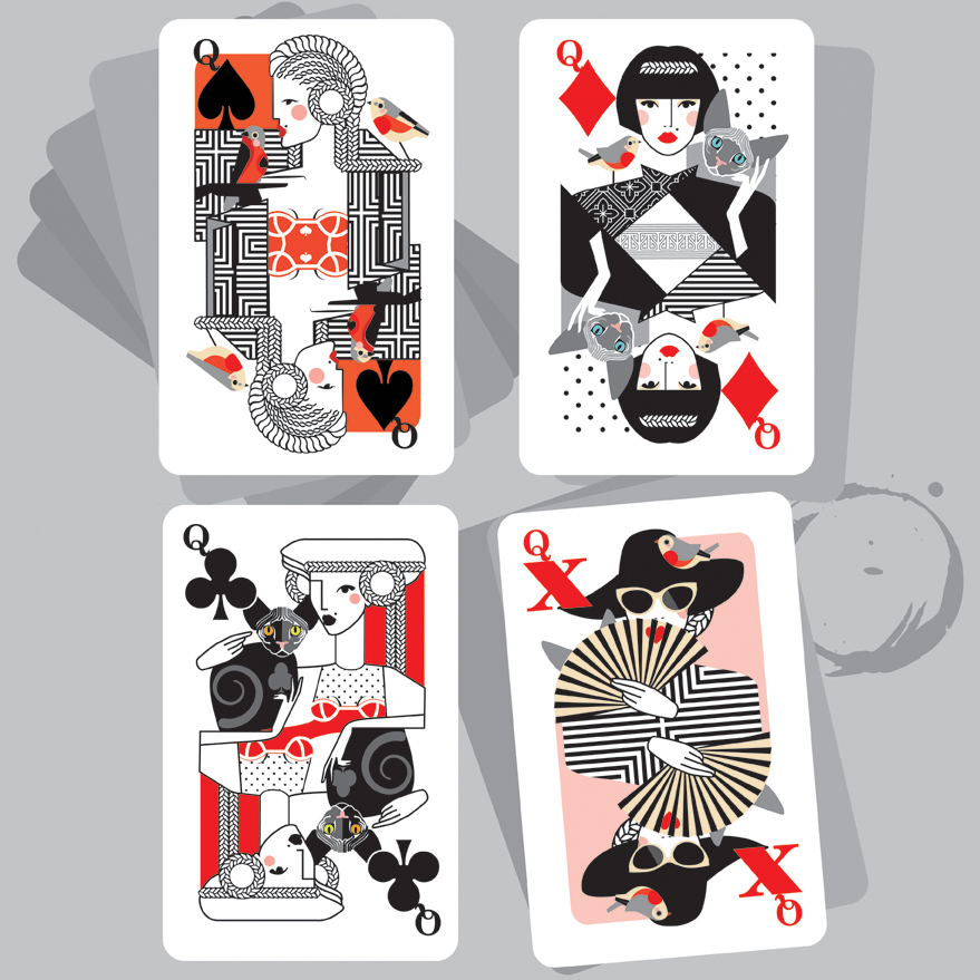 Playing Cards queen Vectorial minimal Illustrator