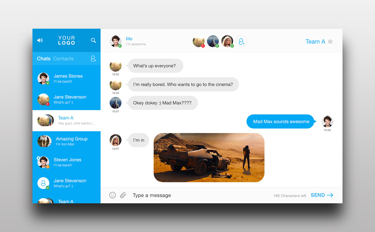 Mad Max app windows desktop software facebook Skype WhatsApp social message messenger psd free freebie