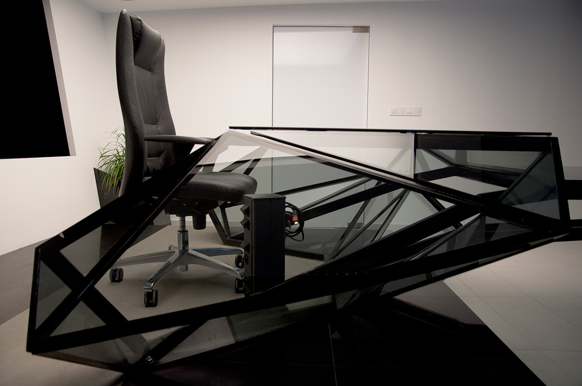 desk Office black White modern futuristic inovative glass steel table conference luxury