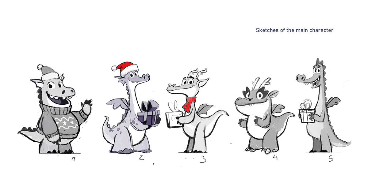 cartoon Character design  icons ui elements Digital Art  dragon new year Advent winter Merry Christmas