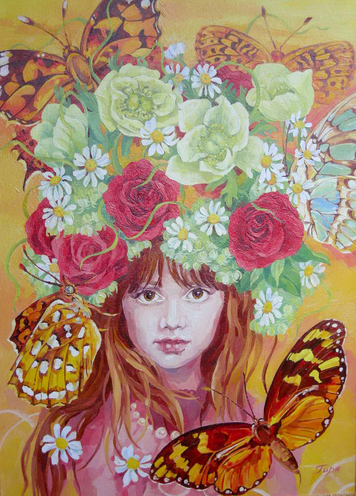 oil portrait Children's portrait  child portrait with Flowers portrait with butterflies Portrait of animals