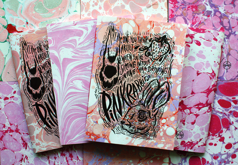 marbling notebooks handmade pink rabbits pinkrabbits thenational Lyrics silkscreen print song marbled paper pattern water ebru