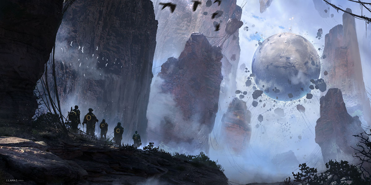 Scifi sci-fi science fiction concept art digital environment city lave magma planet spaceship espace mountain
