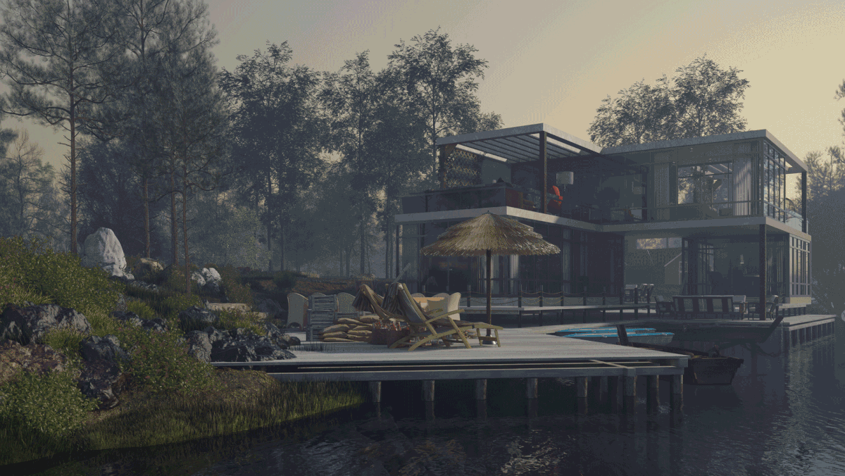 3dsmax architecture exterior forest house Post Production Render Villa visualization vray