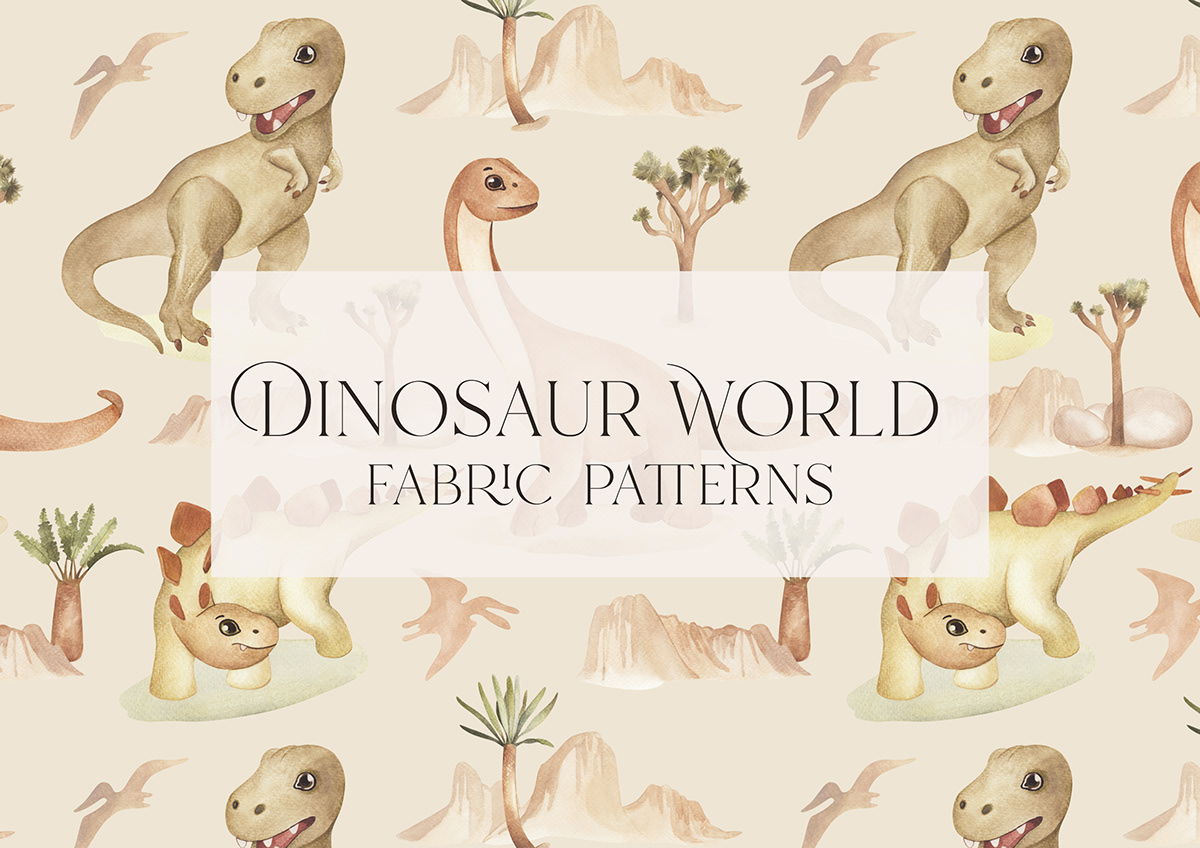 Dinosaur kids fabric design seamless pattern textile design  pattern kids illustration baby watercolor watercolor illustration