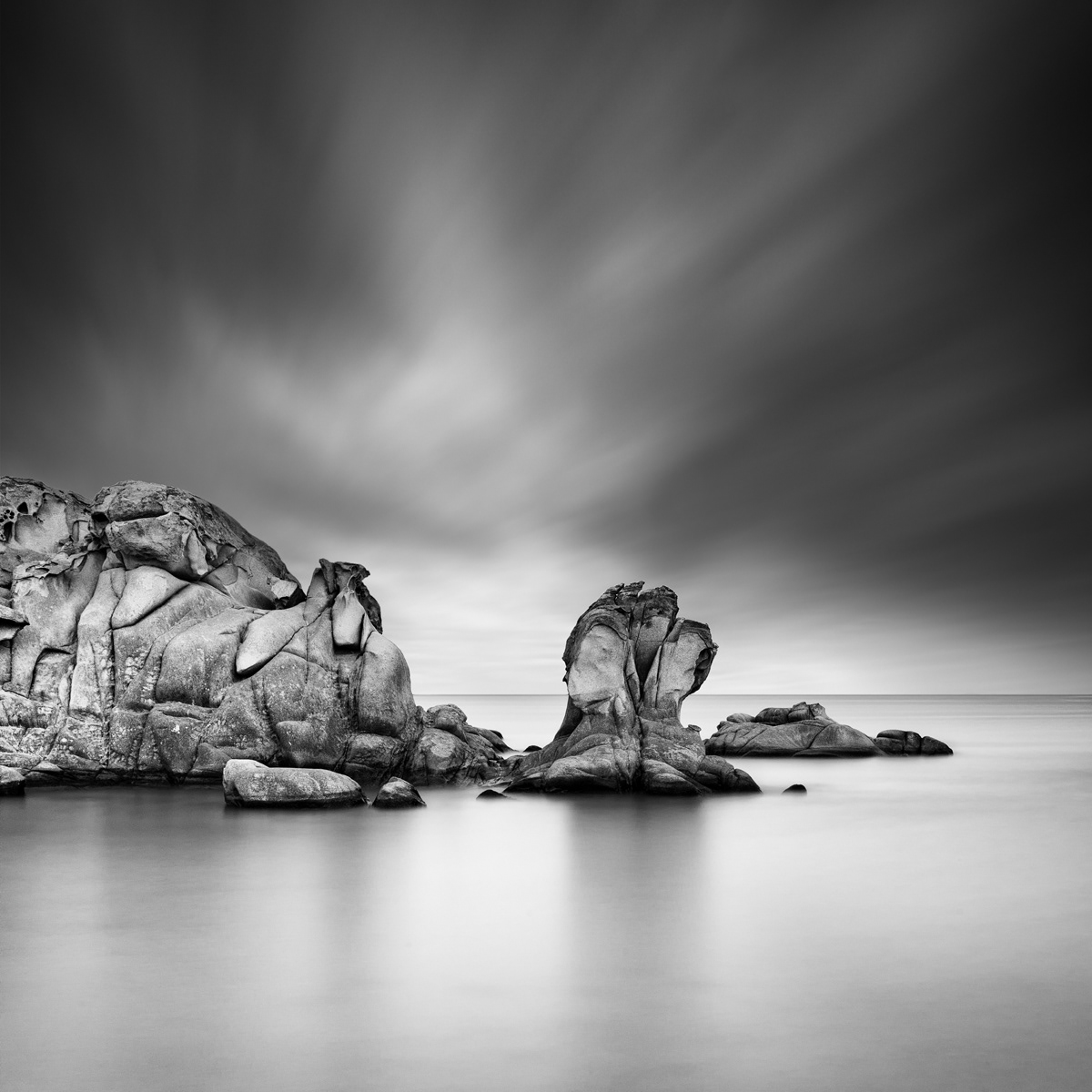 black and white fine ar long exposure rock seascape water