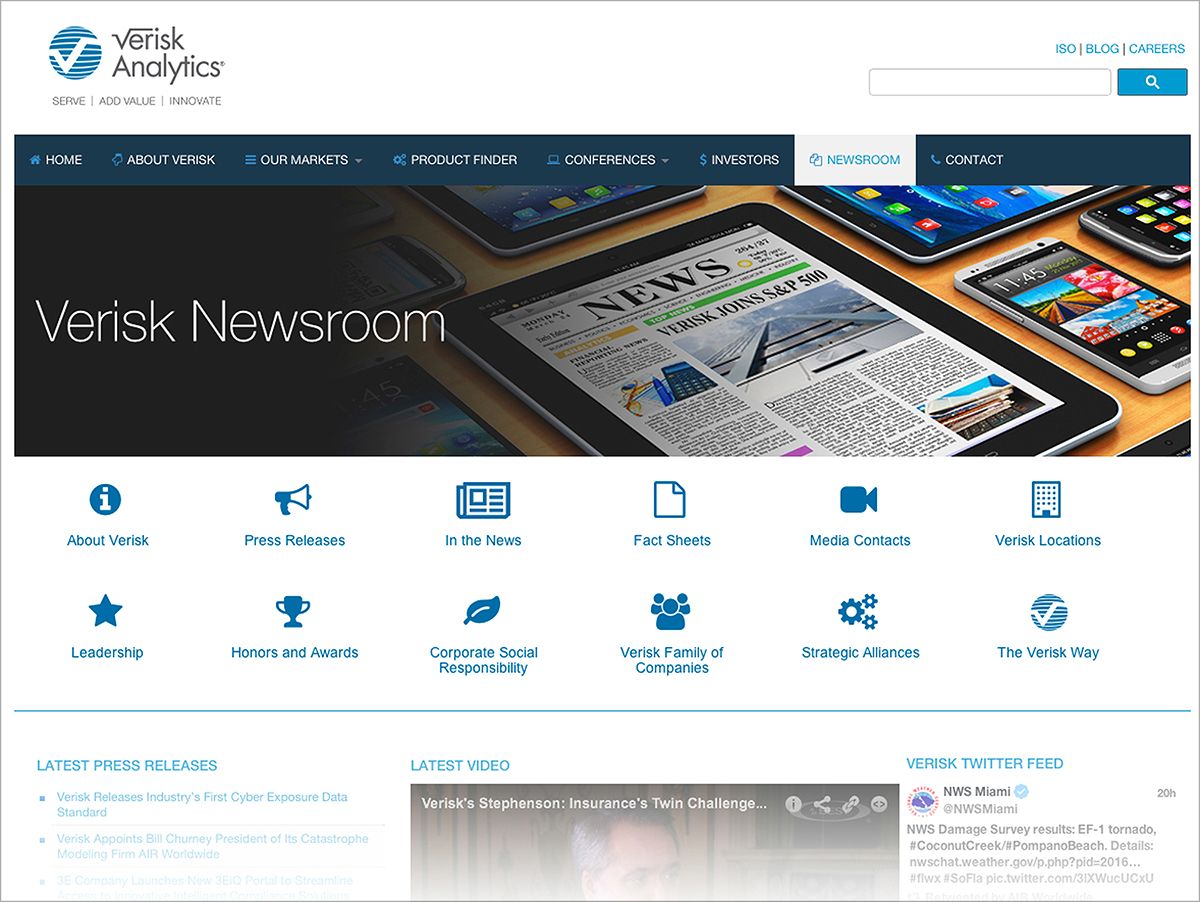 Adobe Portfolio Verisk Newsroom landing page