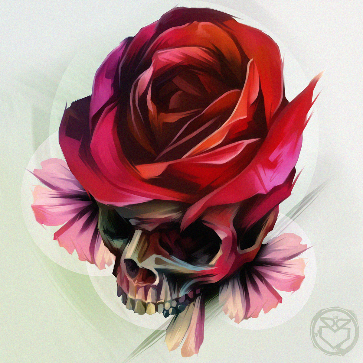 portrait draw art FINEART skull rose evil