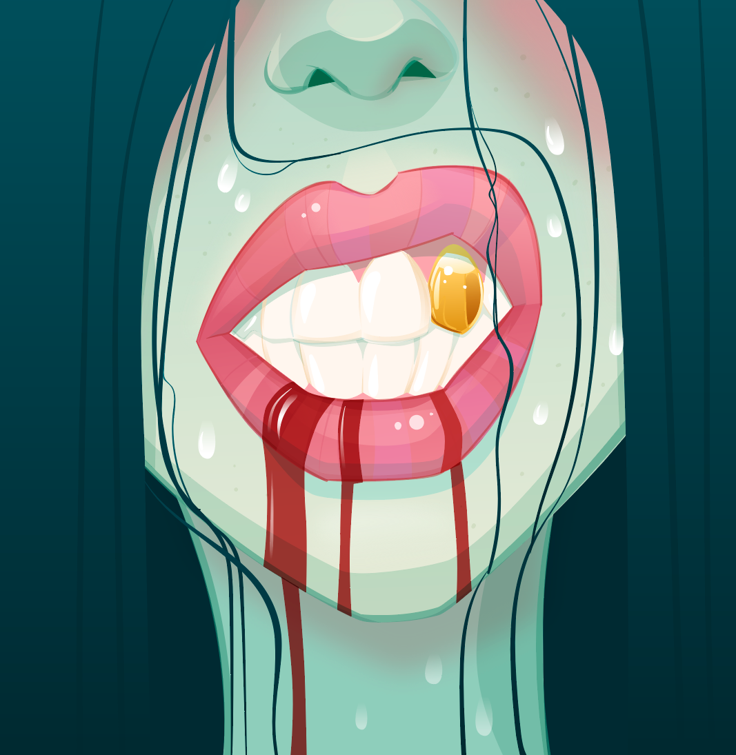 vector Illustrator horror ham teeth vampire blood girl Bewitched scanners