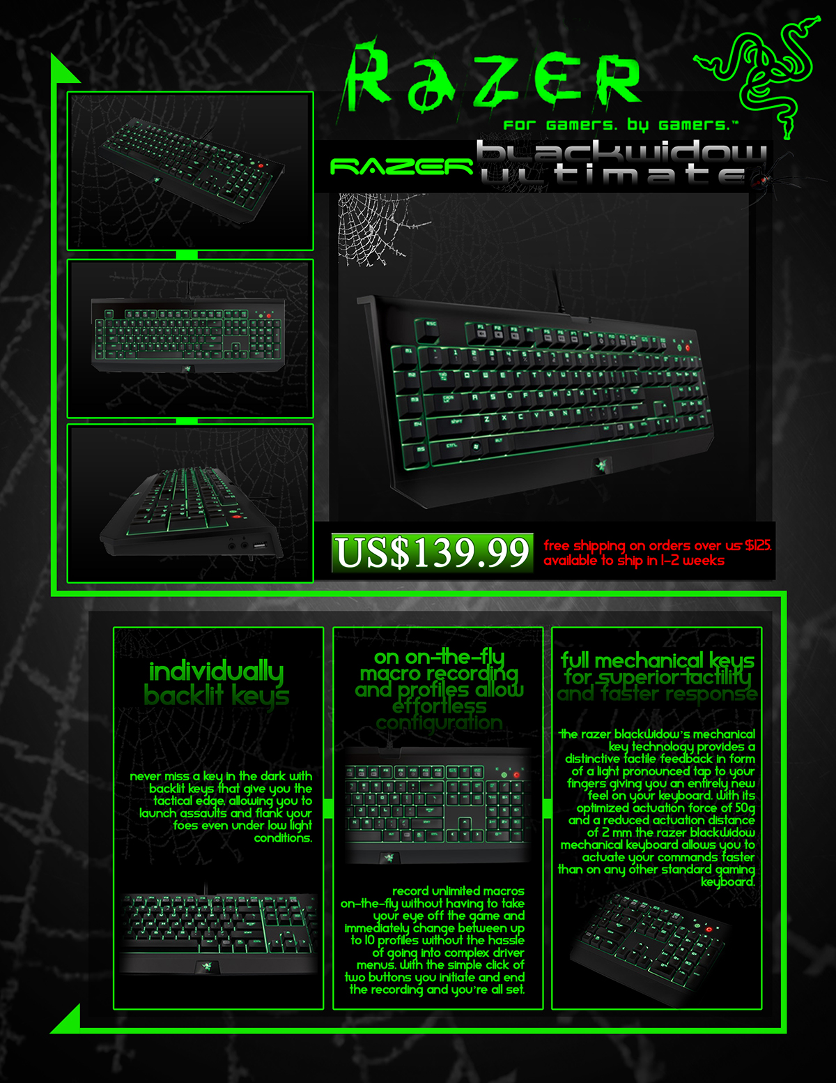 razer blackwidow Razerblackwidow keyboard Razergaming Gaming pcgames poster razerposter printads print advertisement ads