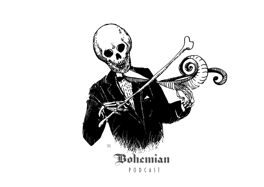 skeleton logo music podcast Logo Design pen ink handdrawn vintage horror