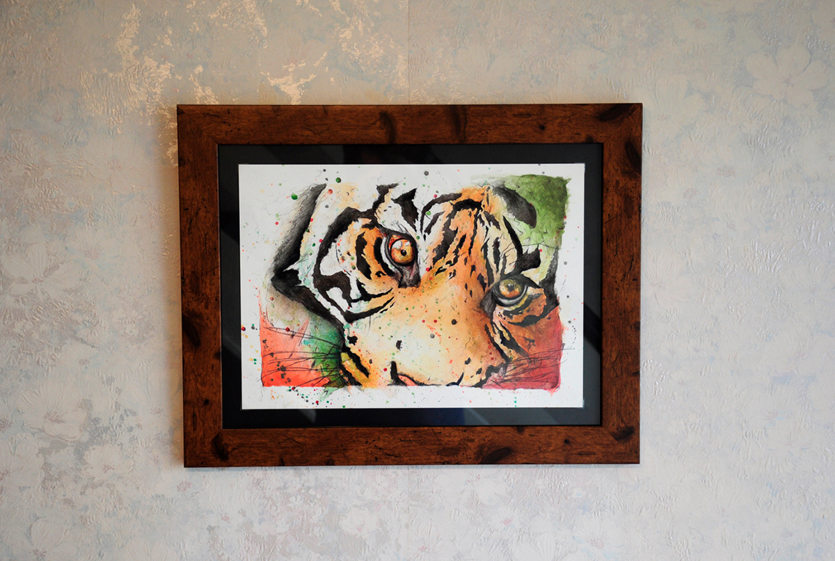 tiger watercolour watercolor bright animals Nature biro detail splashes