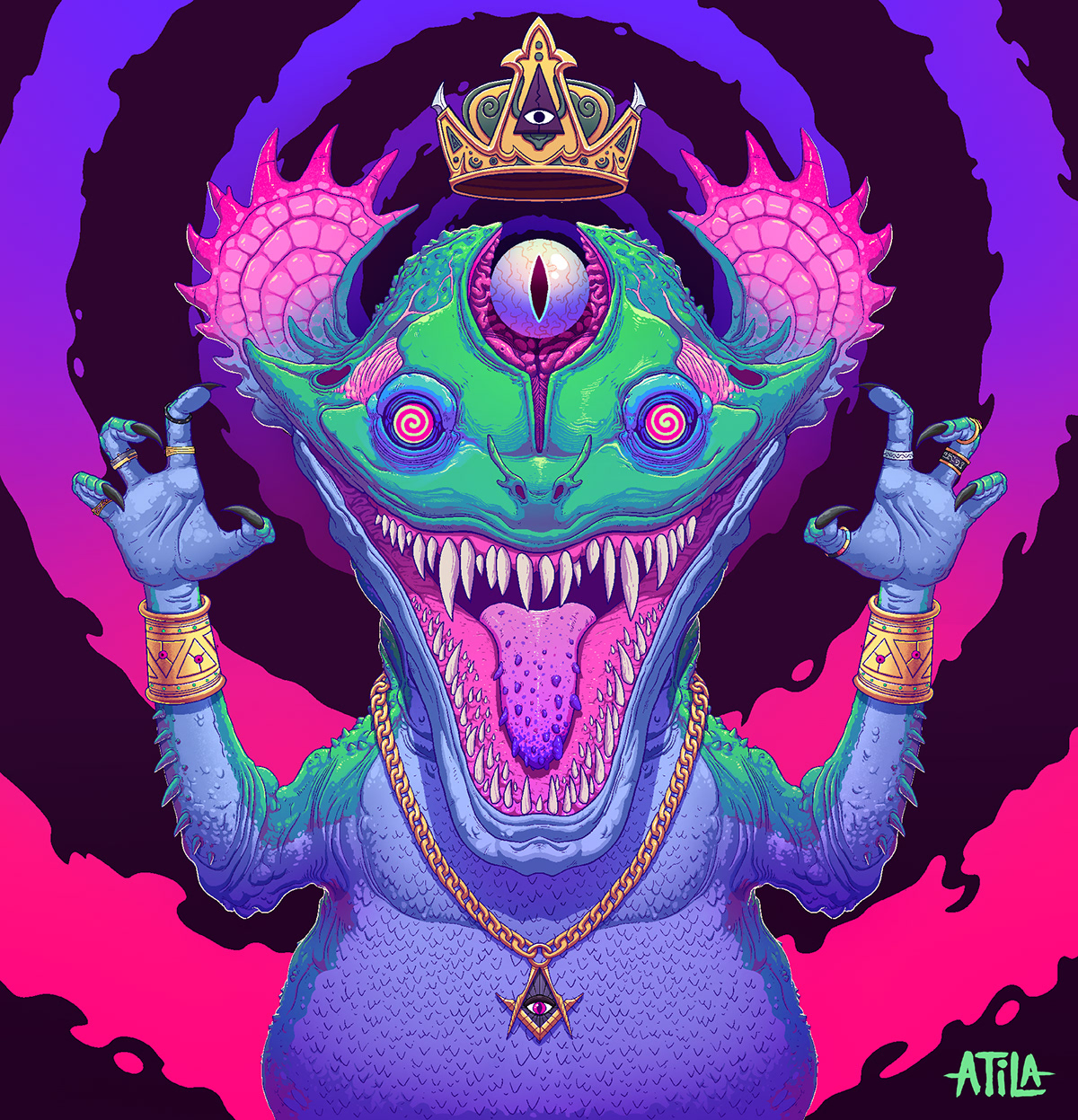 gif monster creature reptilian alien illuminati Atila frame by frame 2D Animation