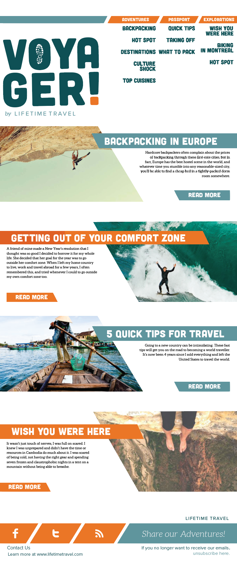 newsletter editorial page Layout spread Travel voyager e-newsletter mailer
