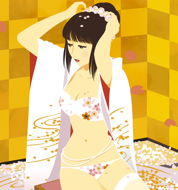 female woman sensual japan kimono cherry bikini digital colorful