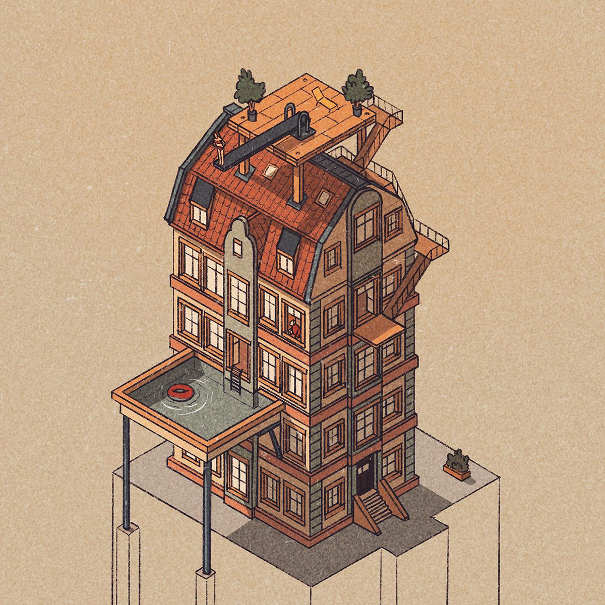 architecture artwork coverart Drawing  houses Isometric Nature Procreate sketch sketchbook