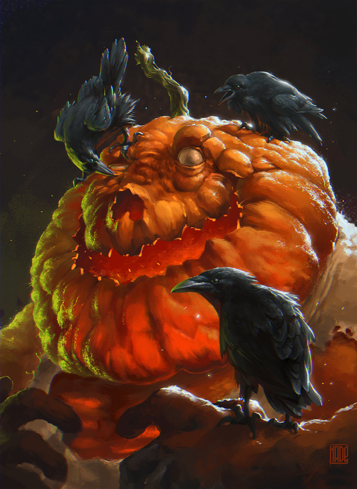 aleksandrhade hade helloween horror pumpkin raven digital concept art greenlight 2D