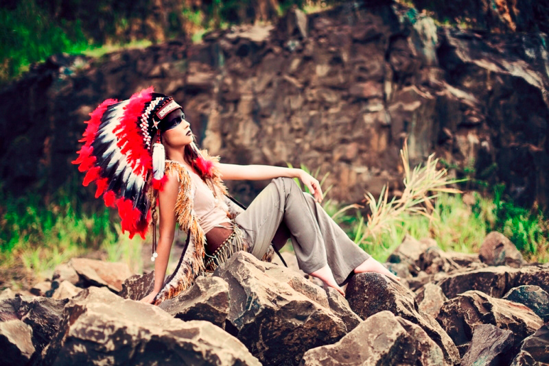 indian Apache feather model leather Outdoor editorial