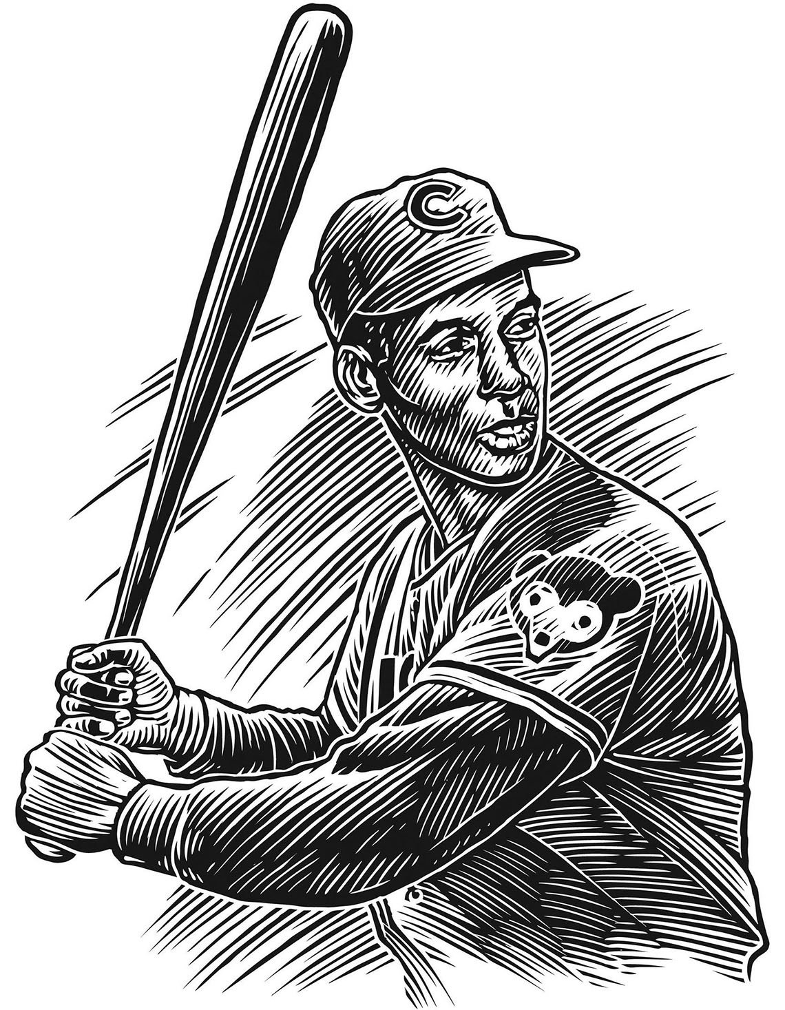 scratchboard illustration of a sports player