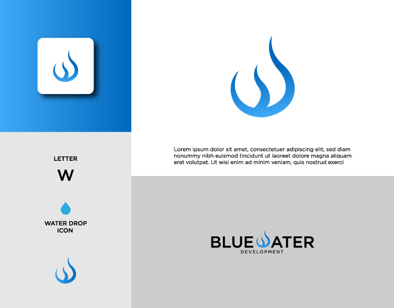 letter w logo Water Logo Design mordern logo  minimalist vector logo brand identity visual design typography   bluewater logo design letter w+water design