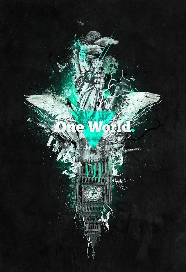One world poster photo manipulation jasper wiese mixed media