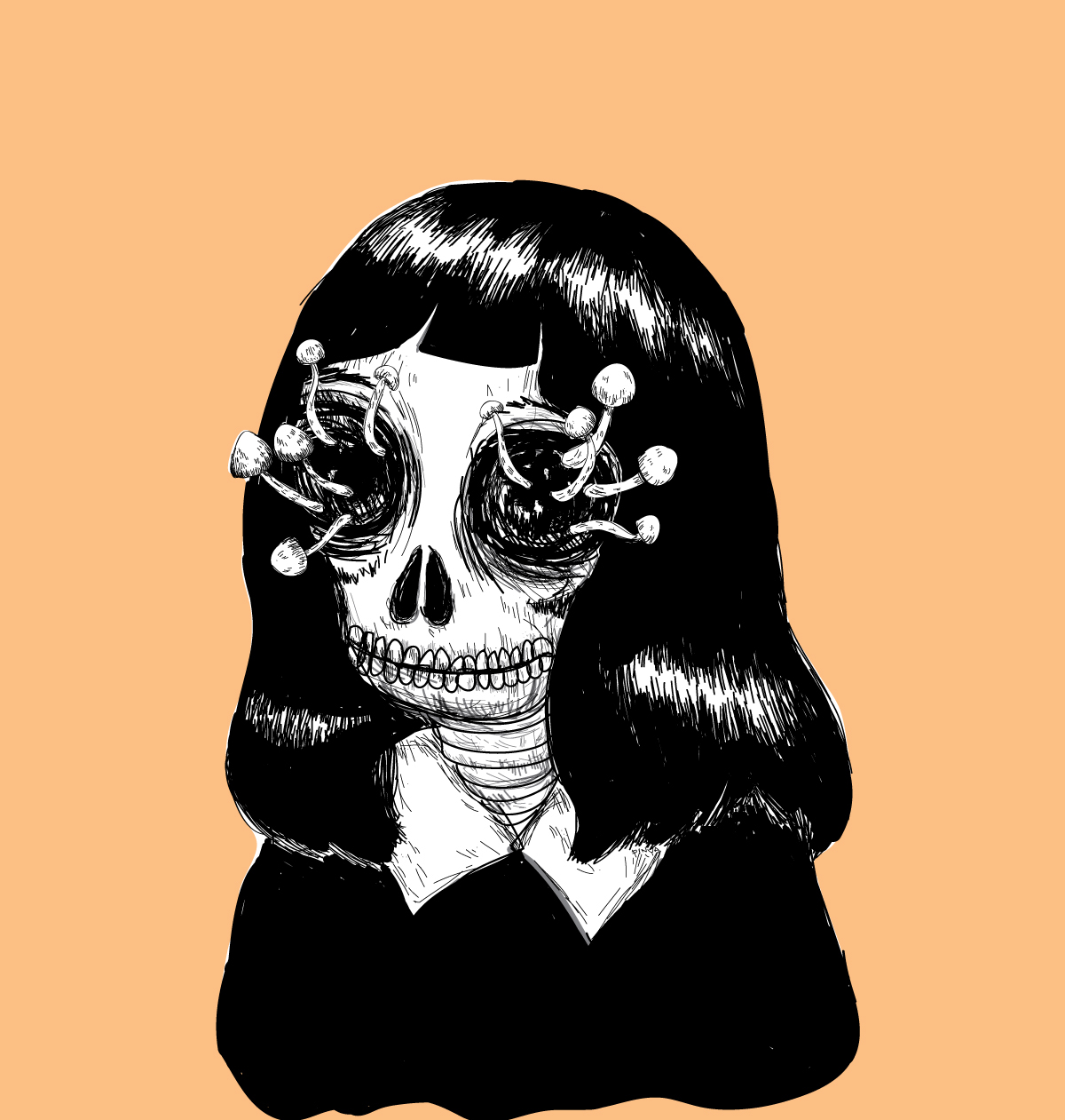 girl skull draw