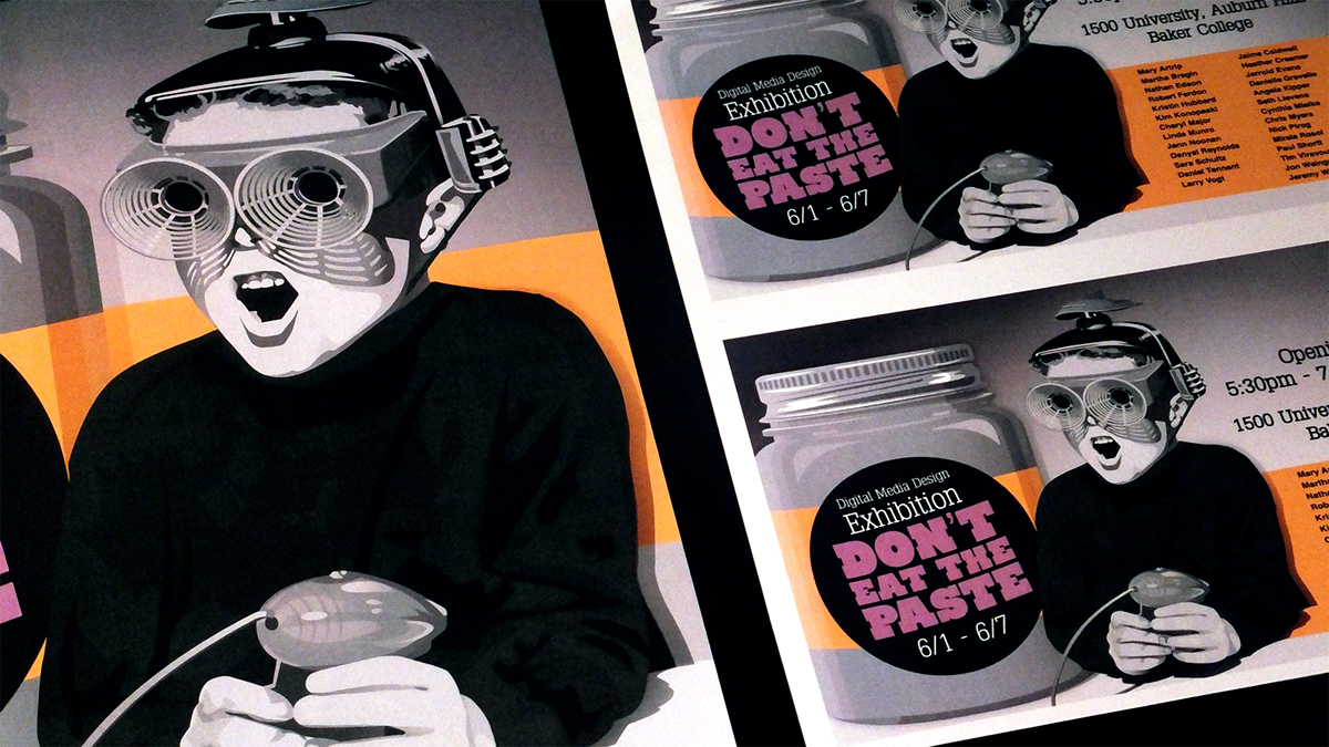 Retro black and white paste jar kid child glasses sci-fi Event Exhibition  vector