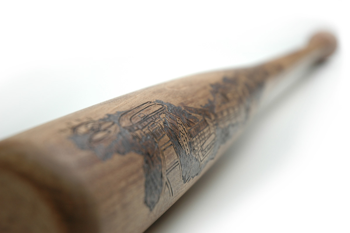 baseball bat notre dame college ohio OU athens woodworking woodburning pyrography campus city panoramic purdue