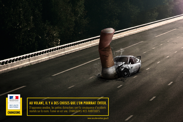 montage sécurité routière composition mauvaise habitudes lips stick cigarette Dangerous +advertising+ publicité print