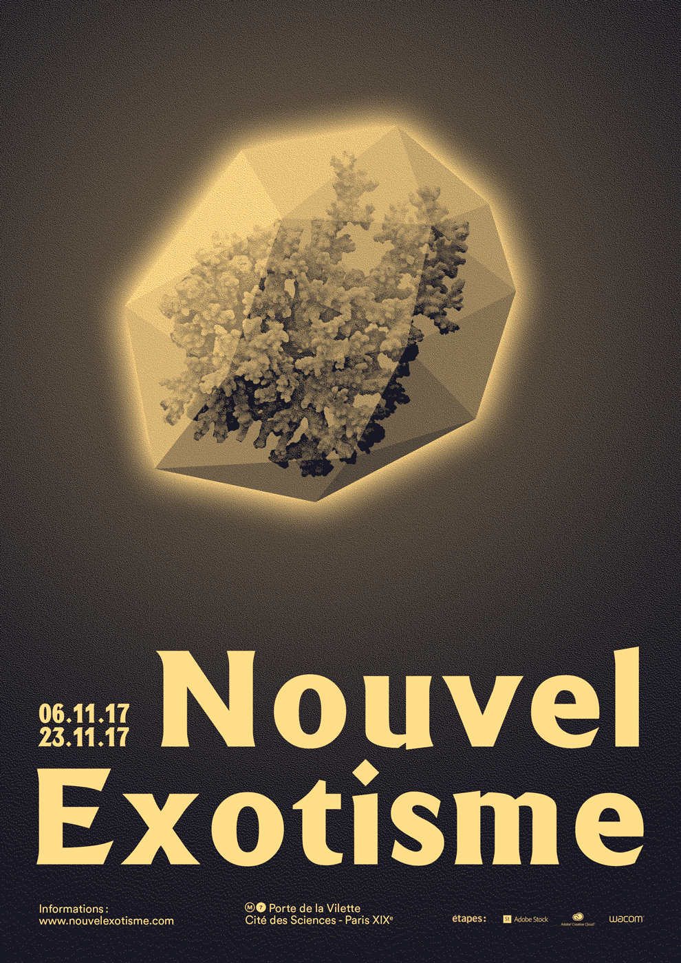poster exotisme affiche Exhibition  science corail etapes exotism neon black