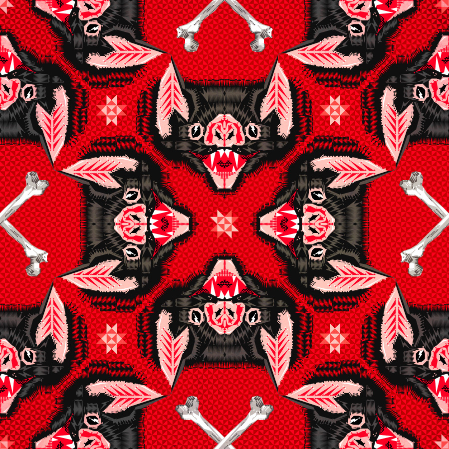 chobopop vampire bat geometric seamless pattern Character design vector illustartion Crossbones red grey triangle