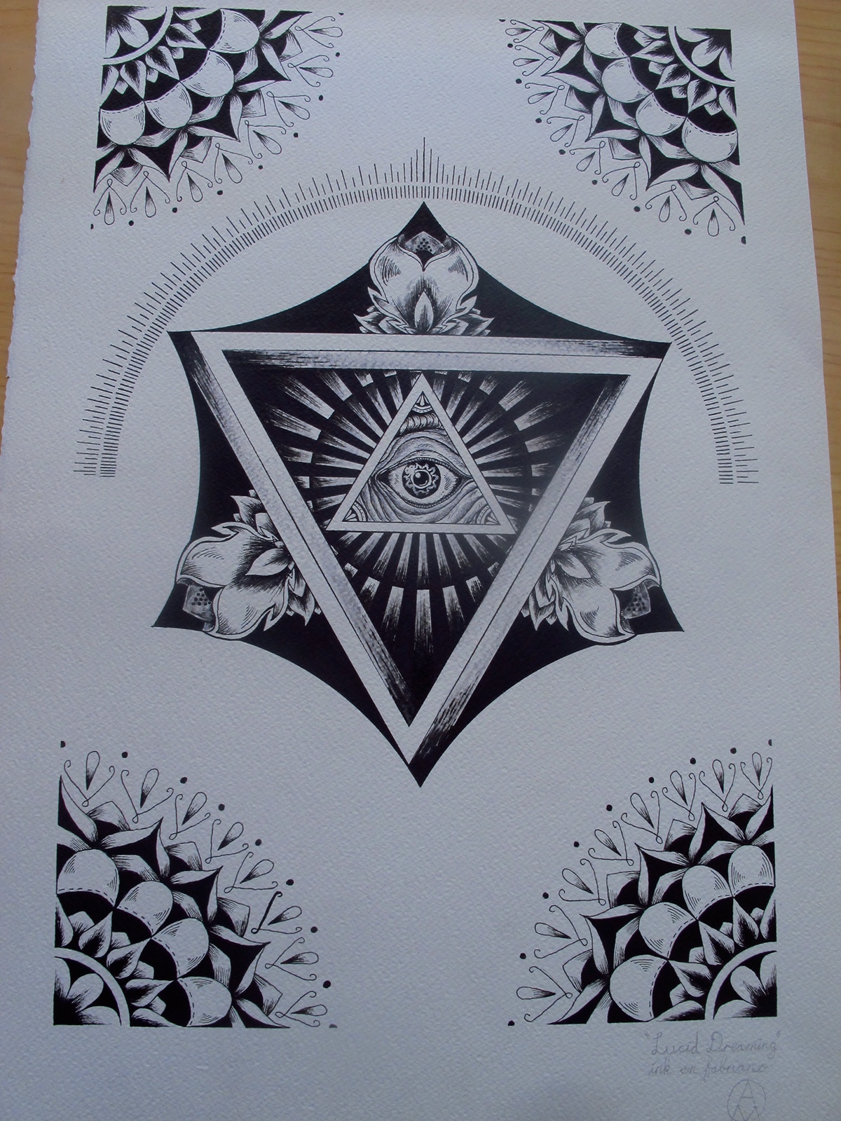 all seeing eye eye lucid dreaming pen fabriano ink black and white