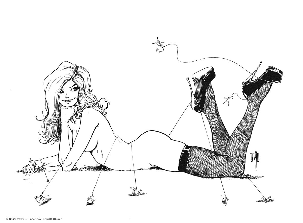 gullivera girl sexy ink wash stocking heels high heels Hot woman babe erotic cartoon