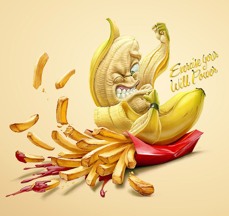 Adobe Portfolio fight cartoon banana  hamburguer french fries slipper sneaker