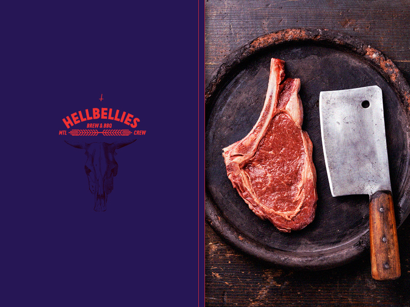 BBQ red Food  fire meat bone skull hell logo blue purple steak