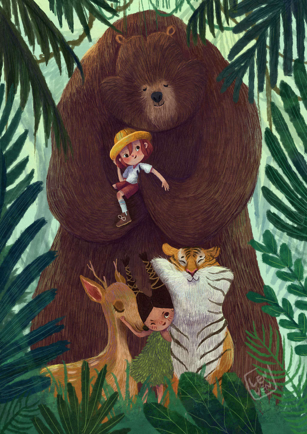 children illustration kidlitart children's illustration children jungle forest Nature bear kid