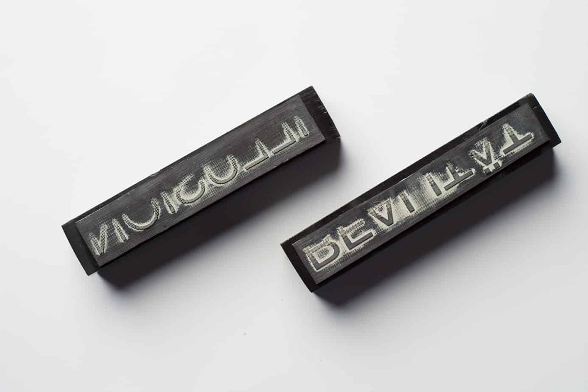 art design Lasercut object stamps typography  