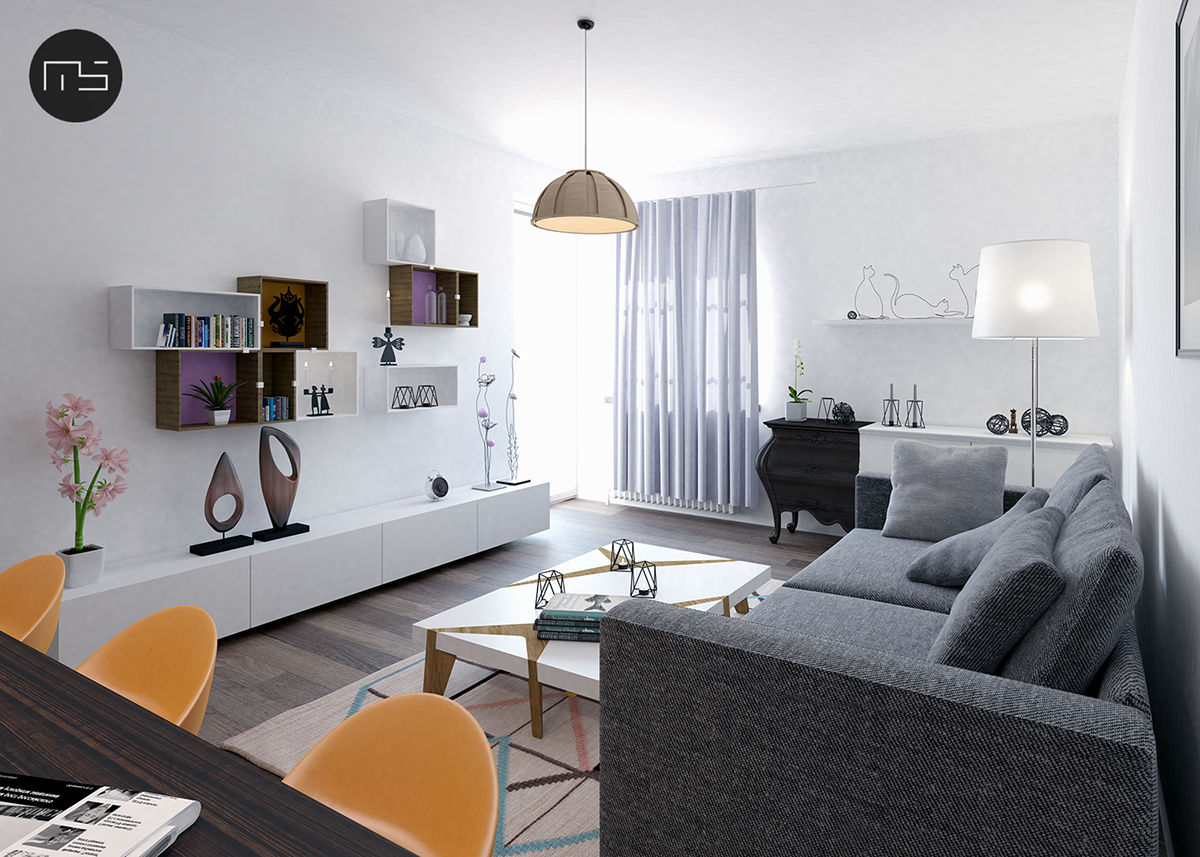 One bedroom apartment jednopokojowe mieszkanie wizualizacja 3ds max vray grafika Grafic modelowanie modelling 3D