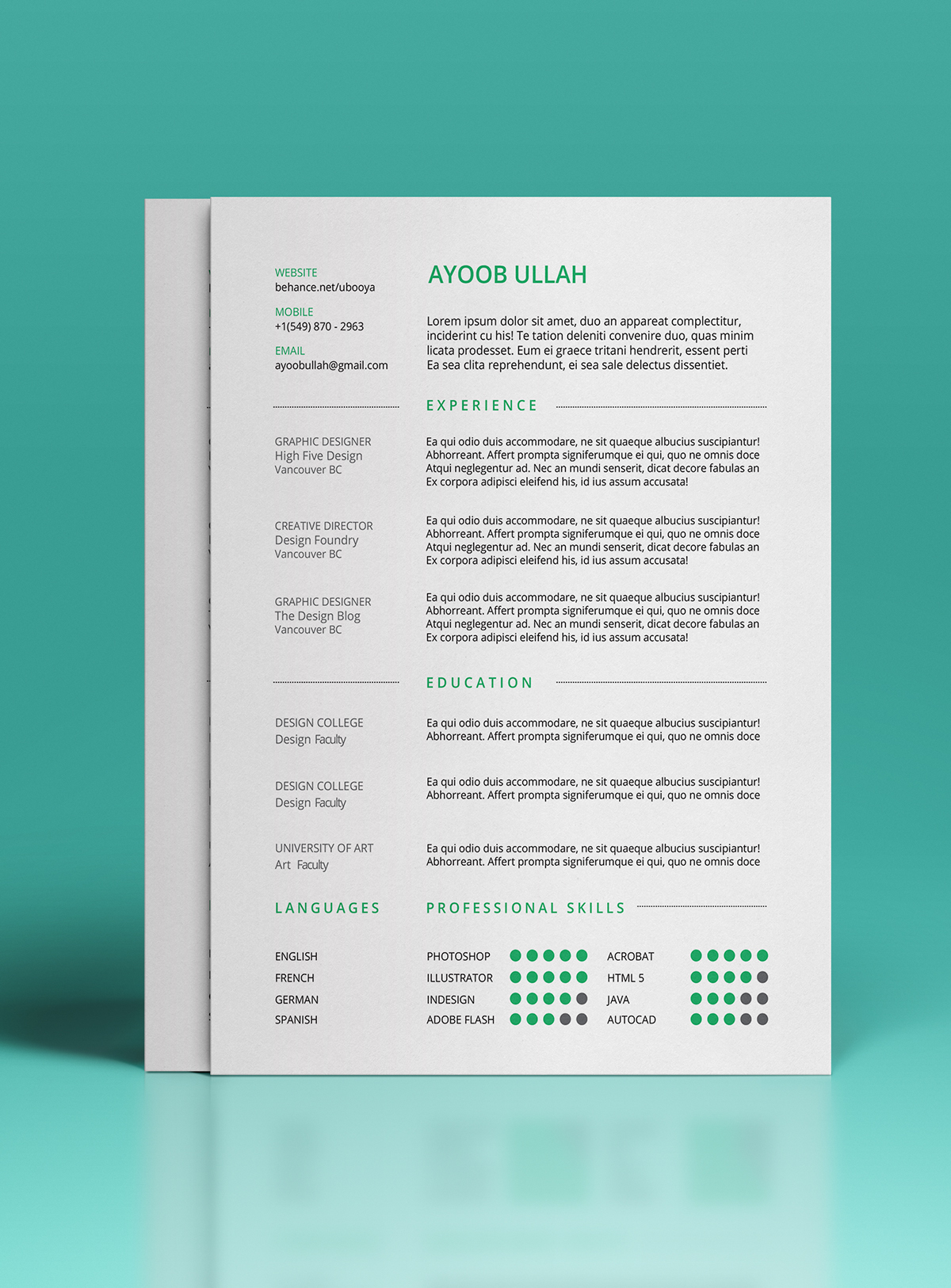 Resume template free CV graphicdesign type design sample editorialdesign cover Layout vancouver Canada