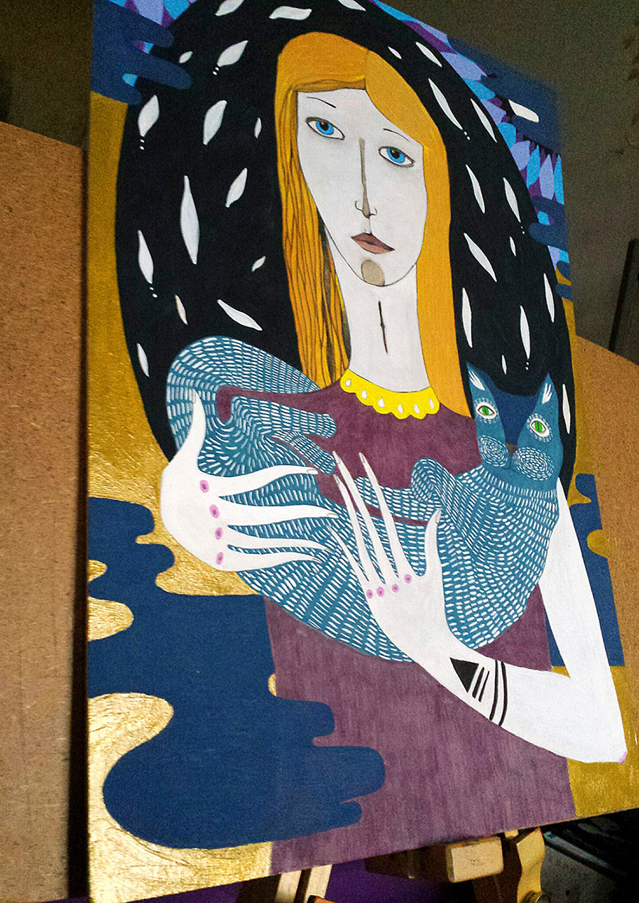 girl paintig Cat phantasy girl and cat pattern Exhibition  girl