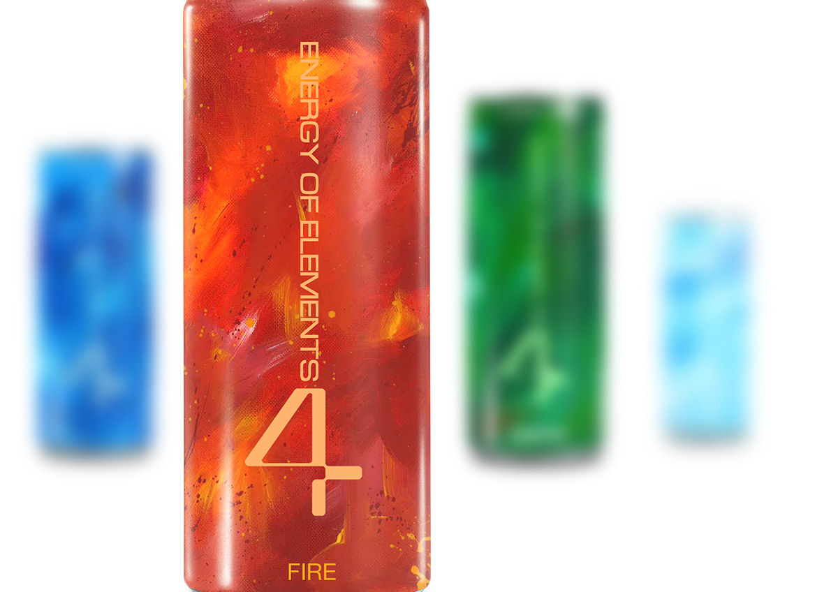 package energy drink elements fire earth air water brand logo graphic color concept bottle four