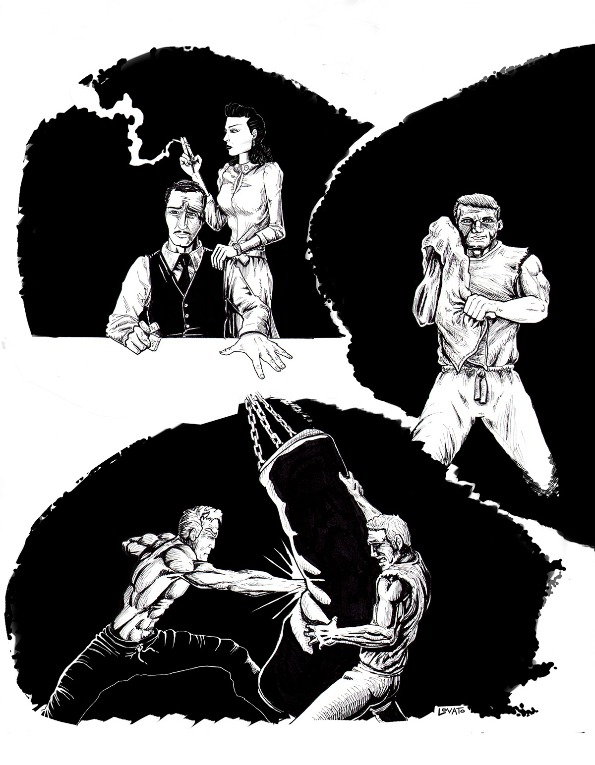 Doc Atlas pulp fiction comic art black and white