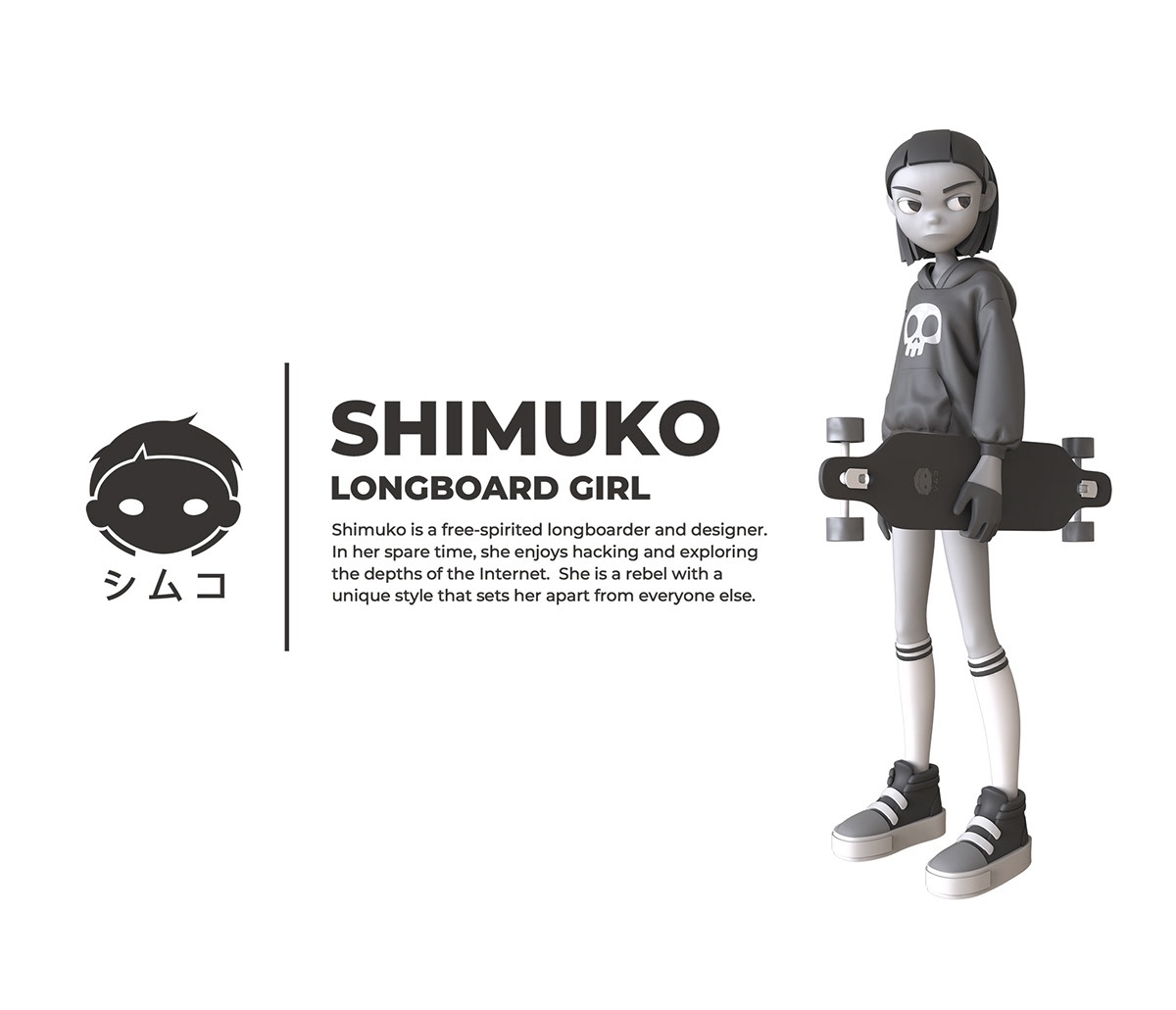 designer toy vinyl toy LONGBOARD Character design  3d printing shimur toy design  longboard girl shimuko