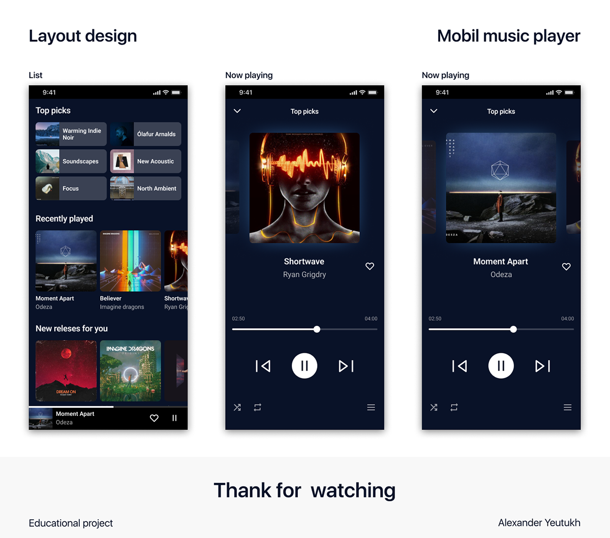 mobile music player UI/UX Web Design  landing page Figma Mobile app