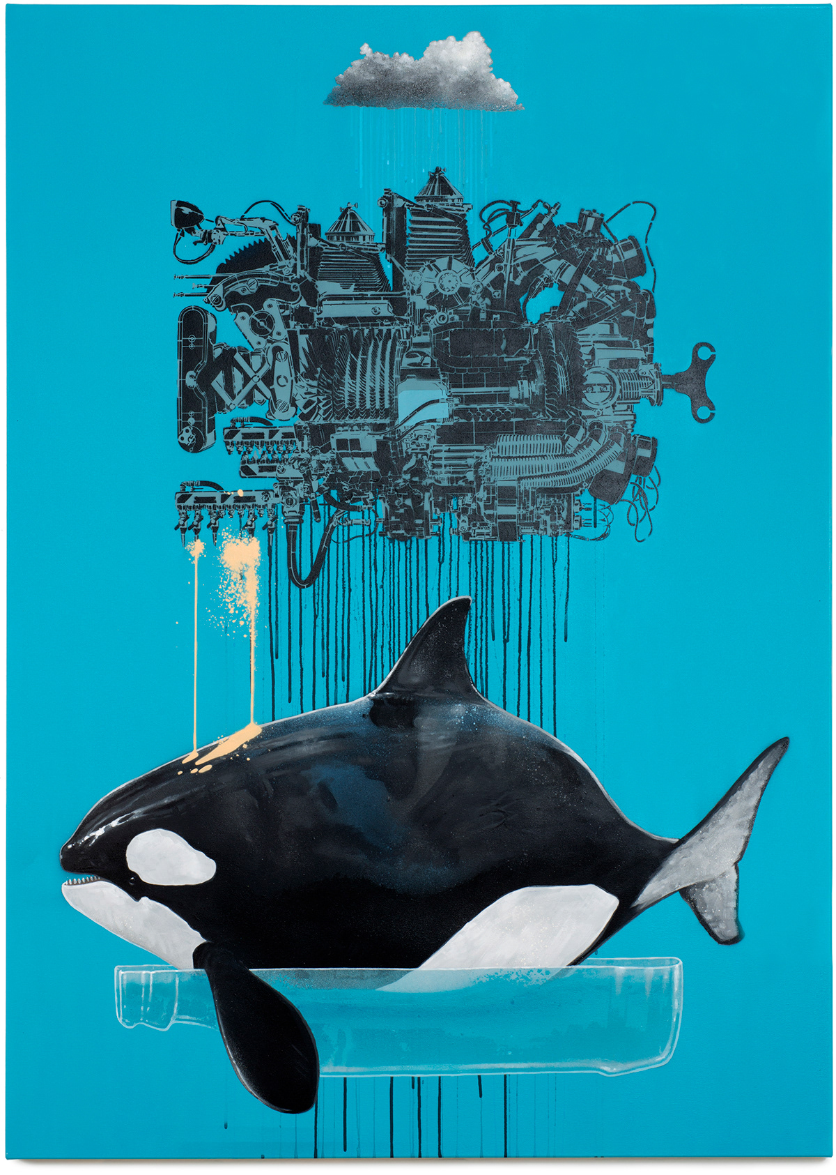 nevercrew canvas ego gallery Switzerland Svizzera arte urbana lugano killer whale living structure mechanism machine paint